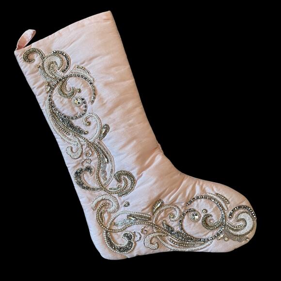 NEW Neiman Marcus Blush Pink Beaded Christmas Stocking Luxury Holiday Decor - Picture 4 of 15